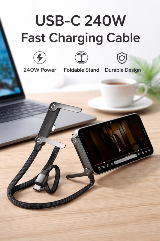Cable fast charging and phone stand 240w 2 in 1
